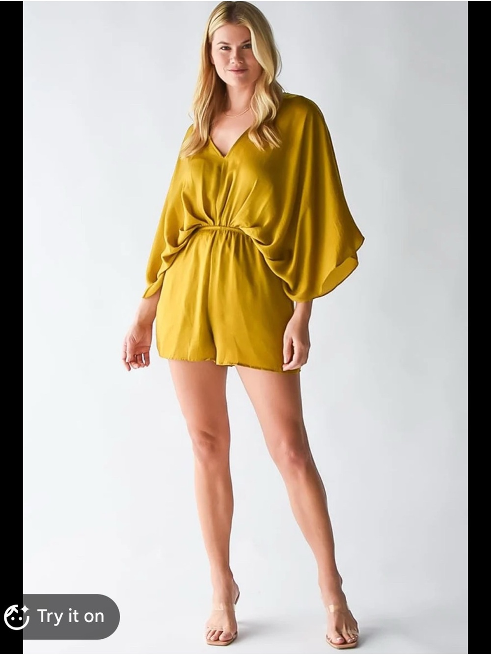 Mustard Yellow V-Neck Satin Romper